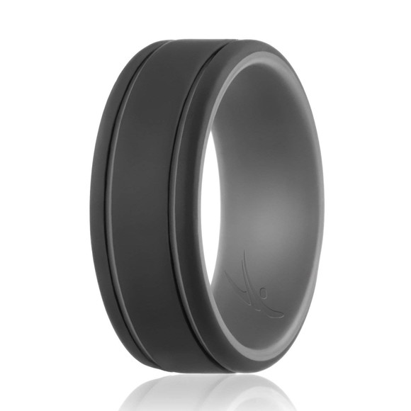 Silicone Wedding Ring - Duo Collection 2 Thin Lines - Grey-Black by ROQ - Picture 2 of 2
